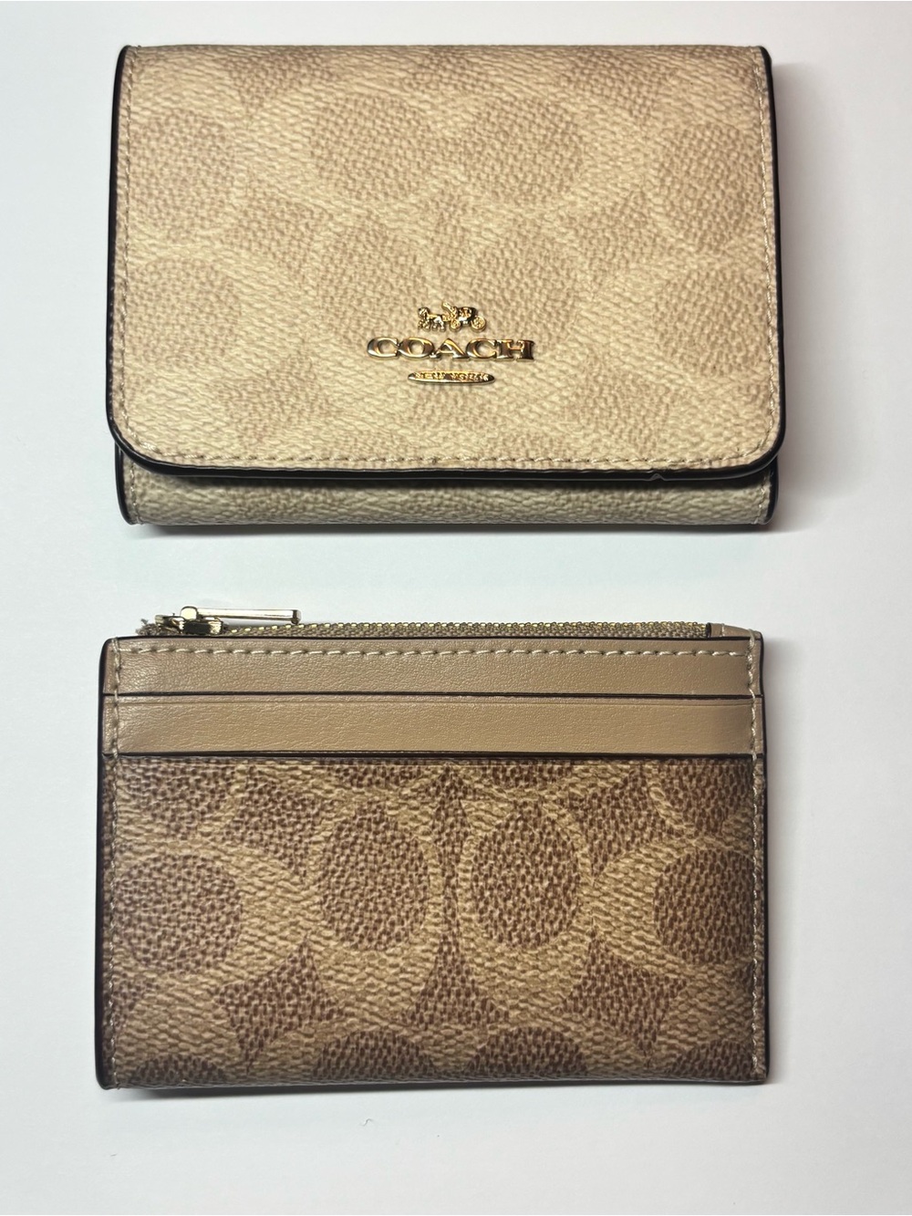 Coach Beige/Tan Signature Wallet and Card Case Set